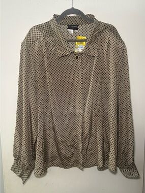 Vintage Y2K Notations Woman 24W Geometric Print Blouse Jewelry Button